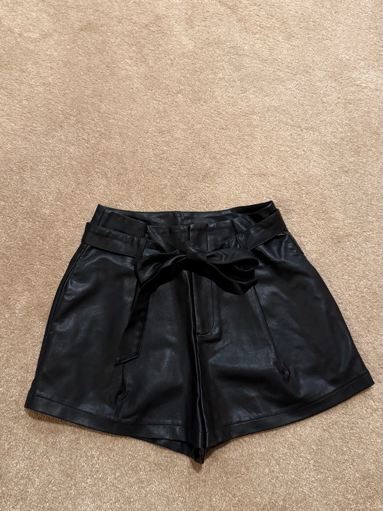 Amazon Pants - Amazon Black High-Waist Faux Leather Tie-Belt Shorts